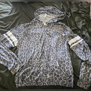 VS PINK gray leopard full zip hoodie sz L